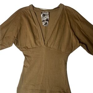 ZARA Basic Deep V Batwing Sleeve Top | Size S | Made in Portugal